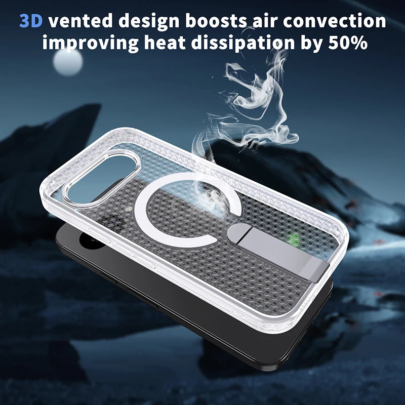 Magnetic Bracket Cooling Shockproof Phone Case For Google Pixel 10 9 Pro XL 10A 9A Mesh Ventilation Wireless Charging Phone Case