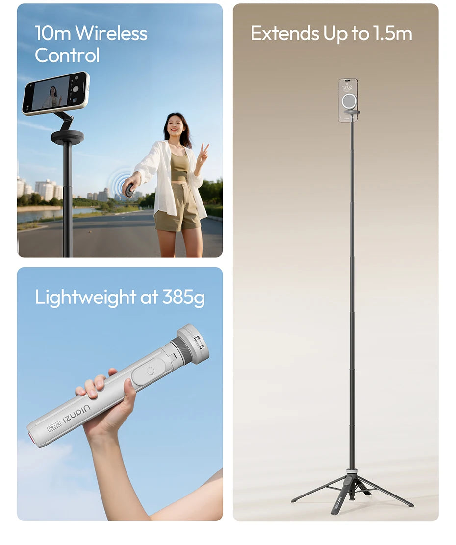 Ulanzi MT85 1.5M Upgrade Magsafe Phone Tripod for Iphone 17 16 15 Android Automatic Tripod Selfie Stick for Smartphone Vlog Live