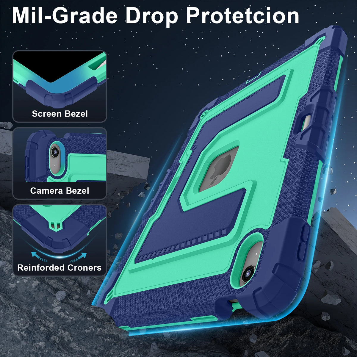 Heavy Duty Shockproof Case for iPad Air 13 11 M4/3/2 Air 4 5 Mini 6 A17 Pro Rugged Protective Cover with Pen Holder/Kickstand