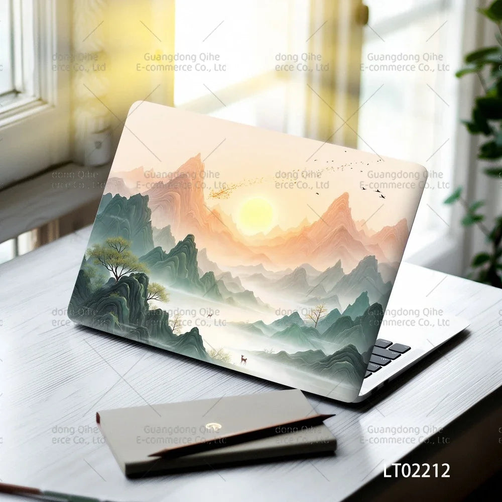 2PCS Scenery Oil Painting Laptop Stickers Set Flower Art Waterproof PVC Decals MacBook Traditional Ink Style Computer Skin