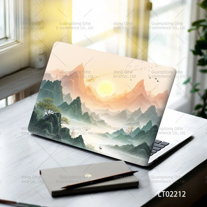 2PCS Scenery Oil Painting Laptop Stickers Set Flower Art Waterproof PVC Decals MacBook Traditional Ink Style Computer Skin
