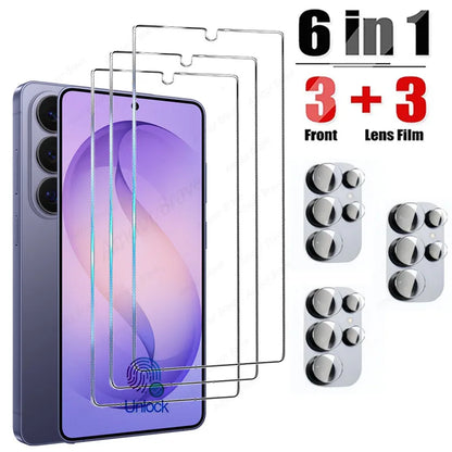 6IN1 Tempered Glass For Samsung Galaxy S26 S25 S24 Ultra S23 S22 S21 FE Plus Unlock HD Screen Protector Glass Phone Accessories