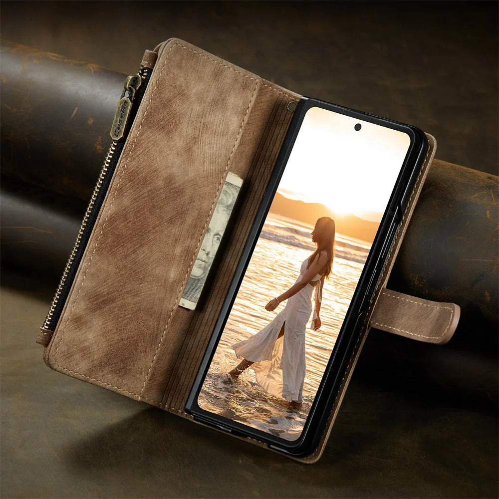 Leather Case for Samsung Galaxy Z Fold 8 7 6 Fold 5 4 3 Flip Purse Book Coque Retro Wallet Vintage Card Slots S-pen Holder