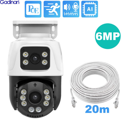 Gadinan 6MP Dual Lens PTZ POE IP Camera Outdoor Home Video Security Surveillance Motion Detection CCTV Support Onvif XMEye iCSee