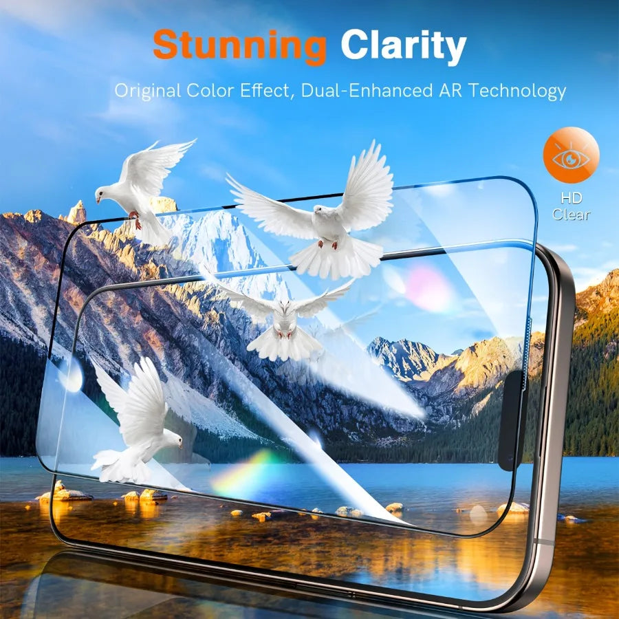 Dust Free Screen Protector For iPhone 17 Pro Max Air 18 16e 16 Plus 15 14 11 12 13 Mini XR Tempered Glass Auto-Dust Removal Kit