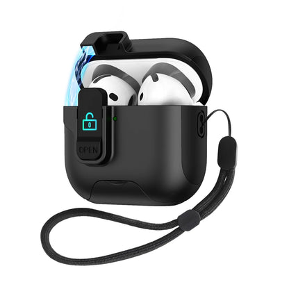 Magnet Security Lock Cover for Airpods 4 ANC Case With Lanyard Full Body Protection Shockproof Charging Cases For Airpods Pro 2