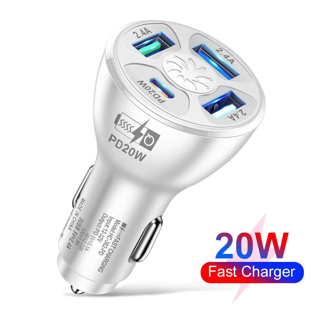 MZX 60W 48W 30W Duar Car Charger PD USB A Type C Smart Quick Charge 12V 24V Cigar Lighter Ultra QC 3.0 Charging for Cell Phone