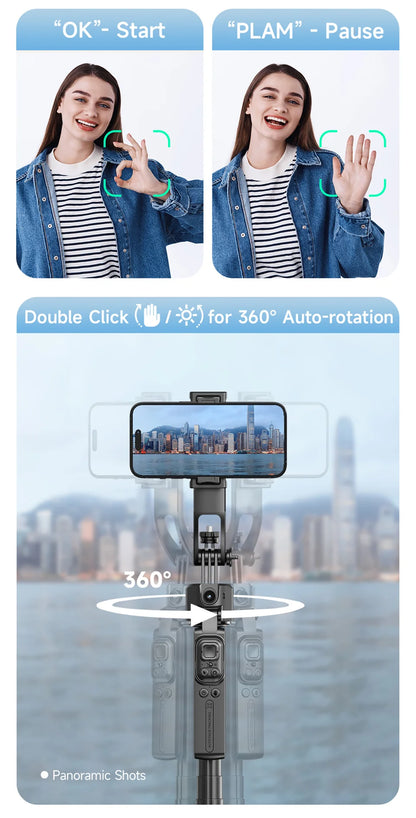 MEUYAG 1.62m AI Follow-Up Selfie Stick Fully Automatic With Bluetooth Remote Intelligent Anti Shake Pan Tilt Handheld Gimbal