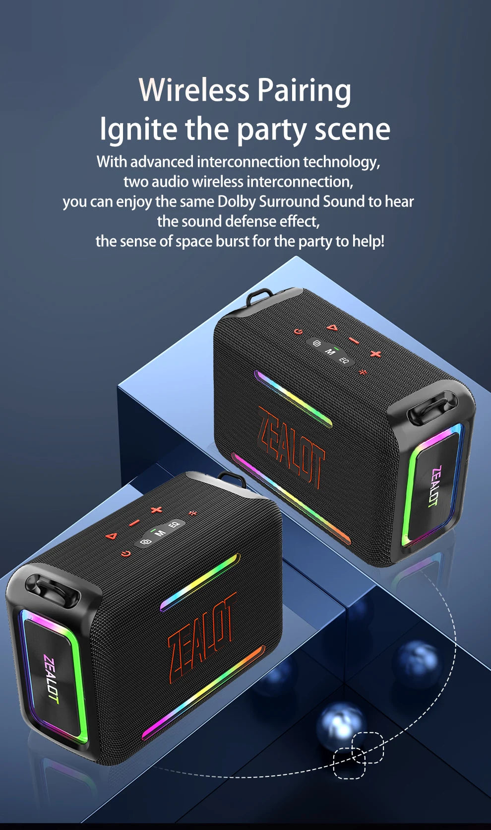 ZEALOT S95 120W Portable Bluetooth Speaker High Volume Waterproof 24000mAh Wireless TWS Subwoofer Suporrt USB/TF/AUX RGB Light.