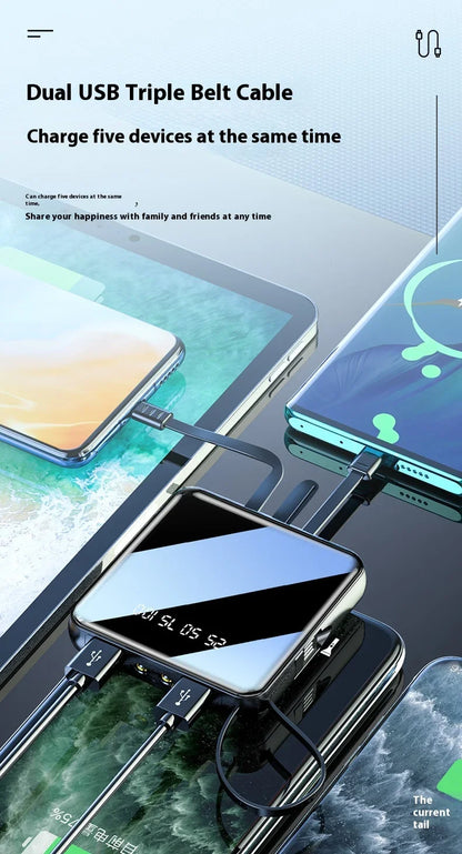 PowerBank 200000mAh Large Capacity with 4 Cables Fast Charging Portable Battery Charger for IPhone16 15 14 Samsung Xiaomi