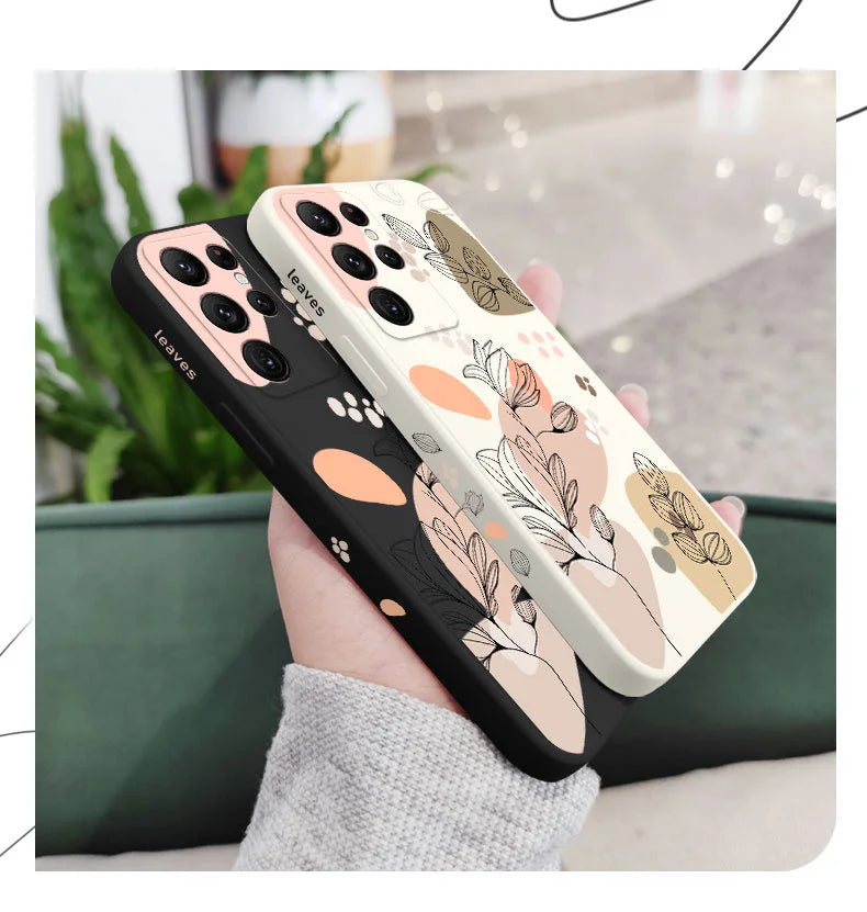 Abstract Plants Phone Case For Samsung Galaxy S25 S24 S23 S22 S21 S20 Ultra Plus FE S10 S9 S10E Note 20 Ultra 10 9 Plus Cover