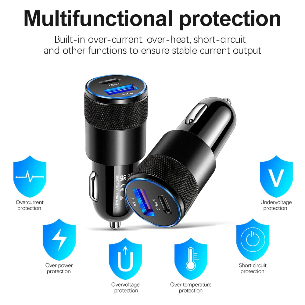 USB PD Car Charger 66W Fast Charging Type C Mobile Phone Adapter In Car For iPhone 15 14 Samsung Xiaomi 13 Huawei Car Charger
