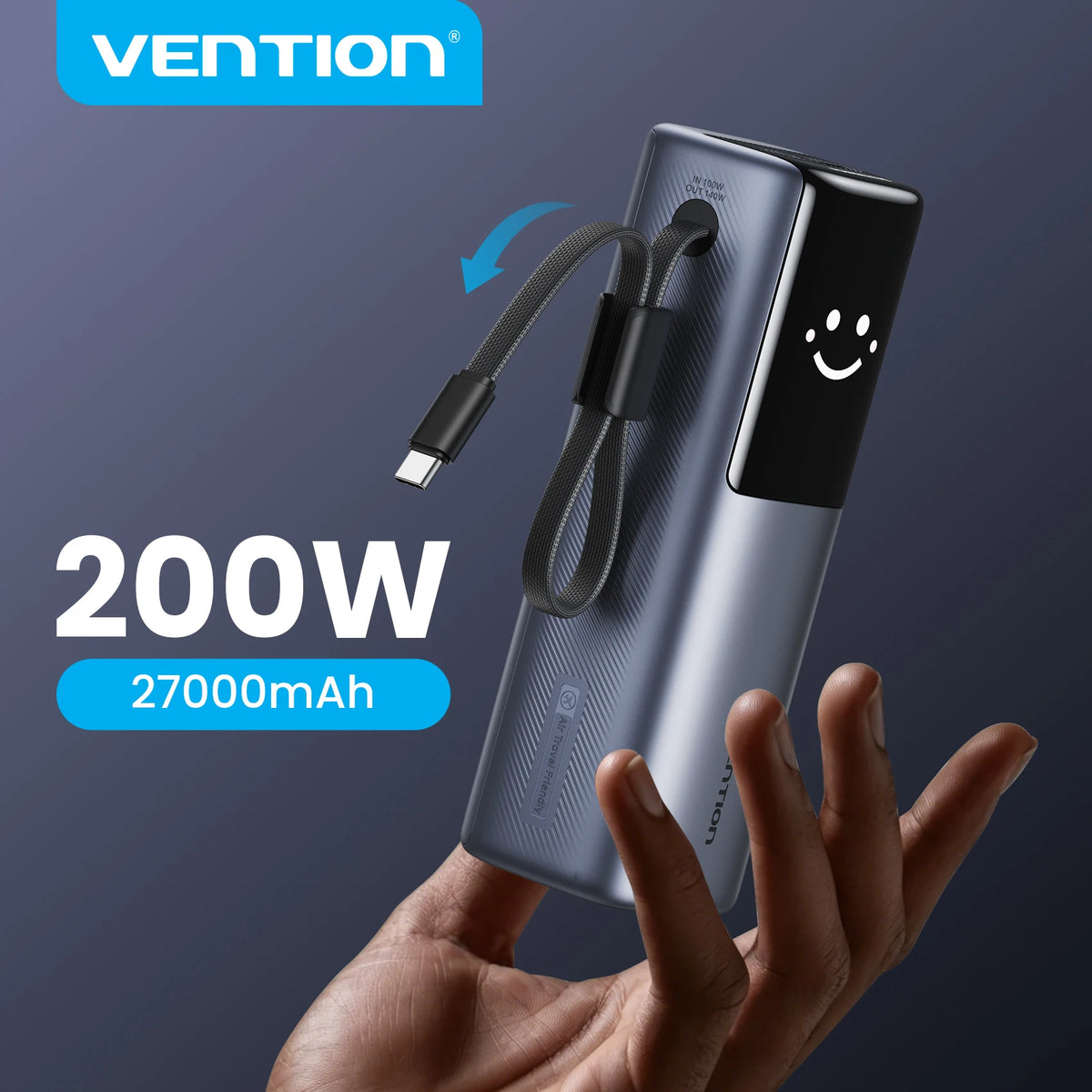 Vention 200W Power Bank 27000mAh PD 3.1 140W Max Portable PowerBank for Laptop PD Fast Charging for iPhone 17 16 Samsung S25 S24