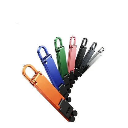 (.) Mini Foldable Keychain Phone Stand Multi-Angle Adjustable Lightweight Hands-Free Cell Phone Holder For Travel Desk