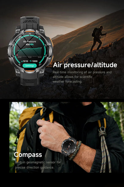 New Technology 2026 Offline Map GPS Smart Watch Men 1200mAh Battery Waterproof Compass Altimeter 100+Sports Military Smart Watch