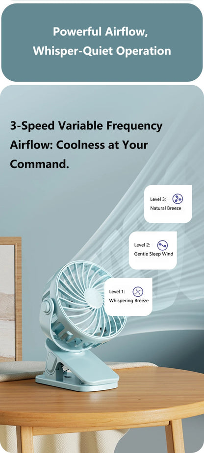 720°Rotatable Clip Fan Mini Cooler Fan Built In Night Lamp USB Rechargeable Personal Portable Fan For Outdoor Camping Ventilador