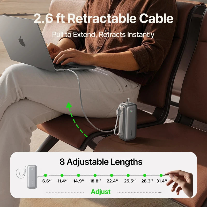 Baseus 100W 20000mAh Power Bank Retractable USB-C Cable for iPhone 18 Duo 17 Pro Max Samsung S26 Portable Charger for Laptop
