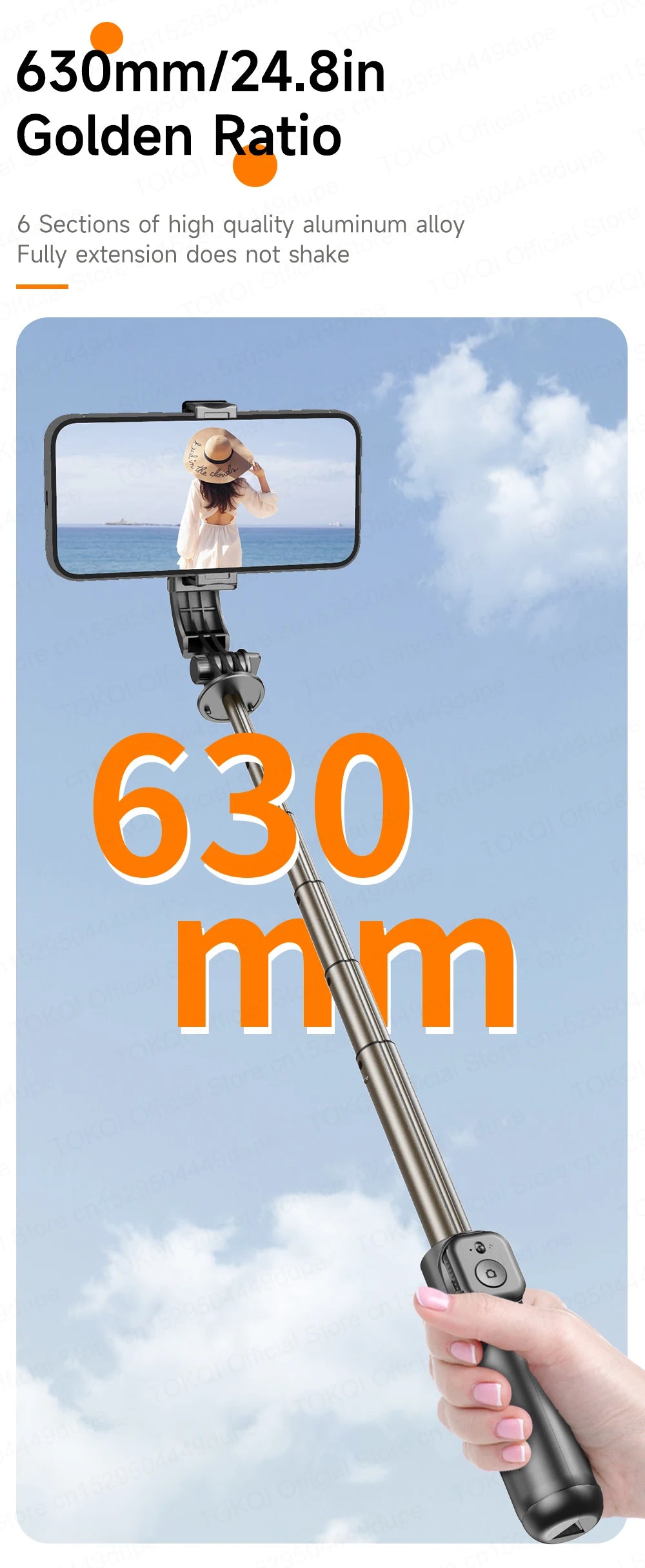 TOKQI Mini Selfie Stick Tripod with 3 Color Fill Light Detachable Holder 360 Rotation Bluetooth Remote for Vlog Live Streaming