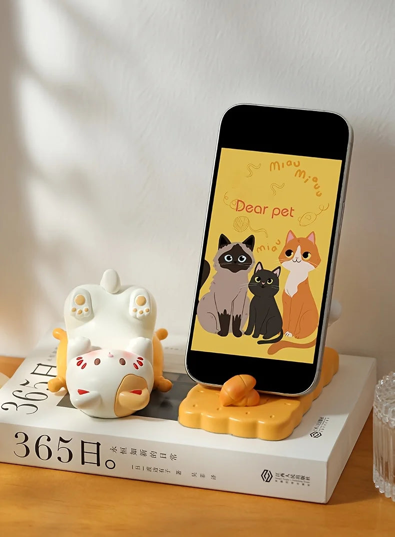 Cute Cartoon Cat Desktop Ornaments Phone Stand Creative Desk Decor for Office Home Kawaii Cat Glasses Storage Holder