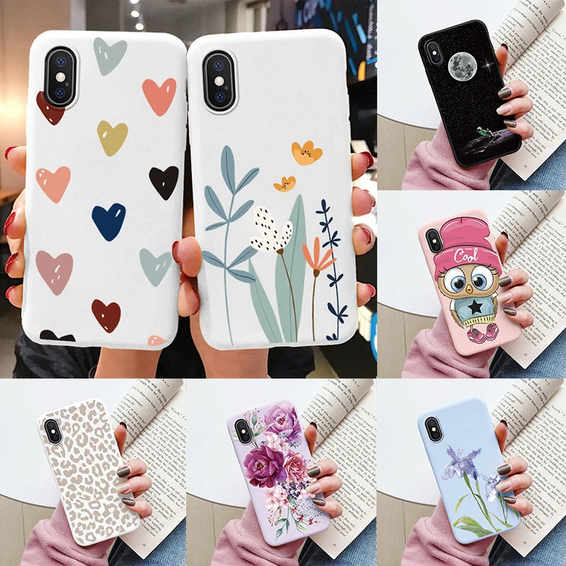 Flowers Funda For Phone Case iPhone X XS MAX XR Capa Soft Silicone Cute Cat Bear Back Cover For iPhone XR Bumper Women Anti-Fall