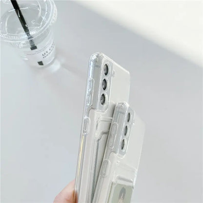 Thick Shockproof Card Bag Wallet Clear Phone Case For Samsung S26 S25 S24 Ultra S20 S21 S22 S23 Fe S 24 Plus 5G Soft Cover Cases