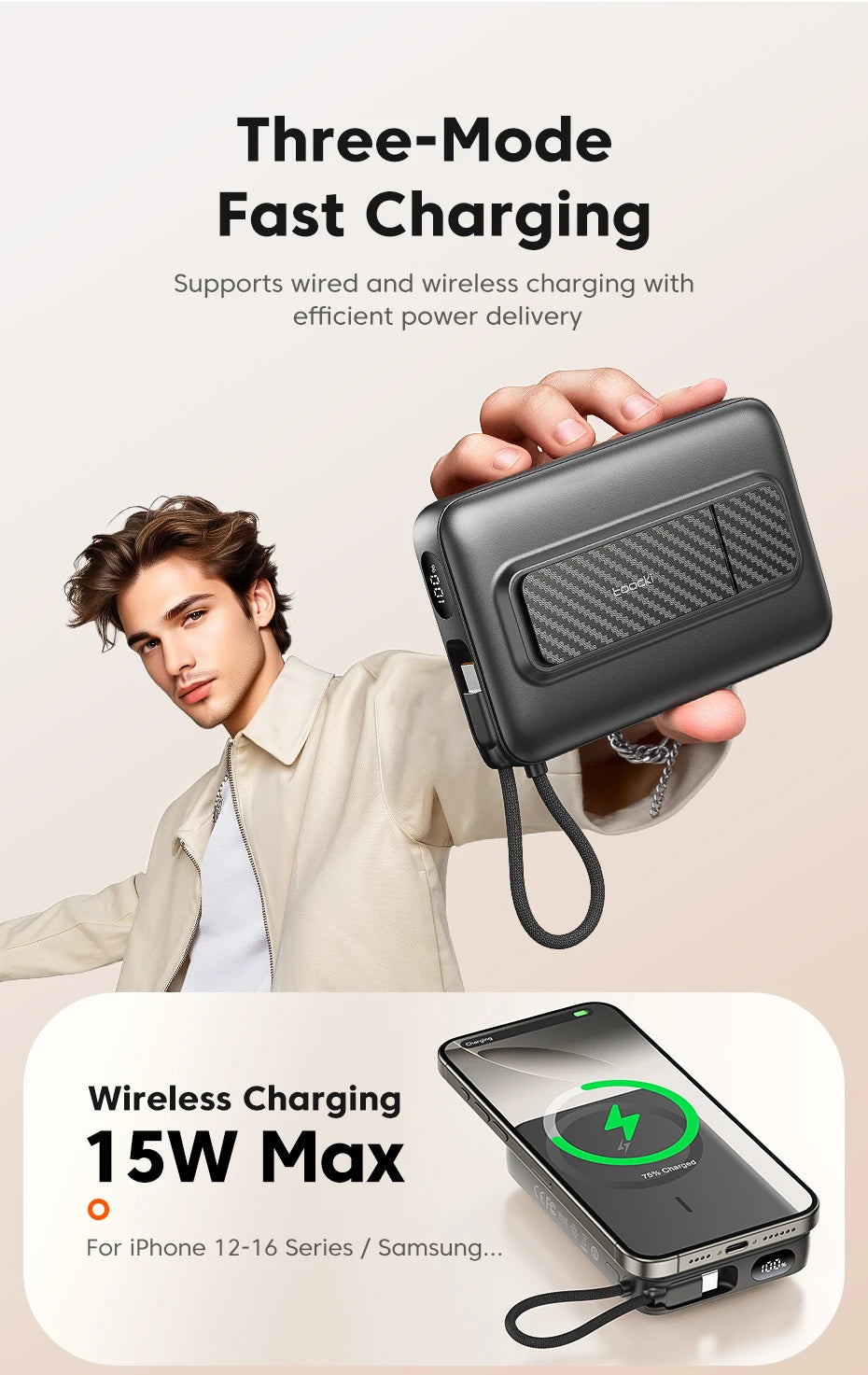 Toocki PowerBank 10000mAh Magnetic Wirelss 15W USB C PD 22.5W Fast Charge for iPhone 16 15 14 13 Portable Power Bank for Magsafe