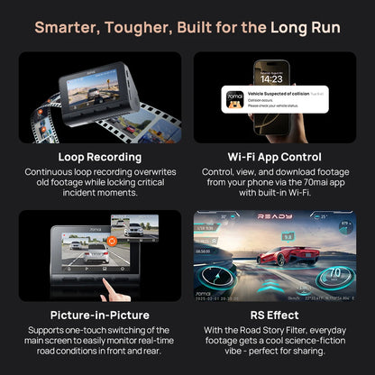 70mai A810S 4K Dash Cam IMX678 Dual HDR Supercapacitor 4G LTE Remote Control Wi-Fi 6 5GHz Voice Control GPS ADAS Car Camera