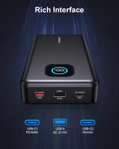JINVAL Power Bank 25000mAh 100W 3-Port Portable Charger, PD 3.1 Fast Charging Phone Battery Pack for iPhone 17/16, MacBook, iPad