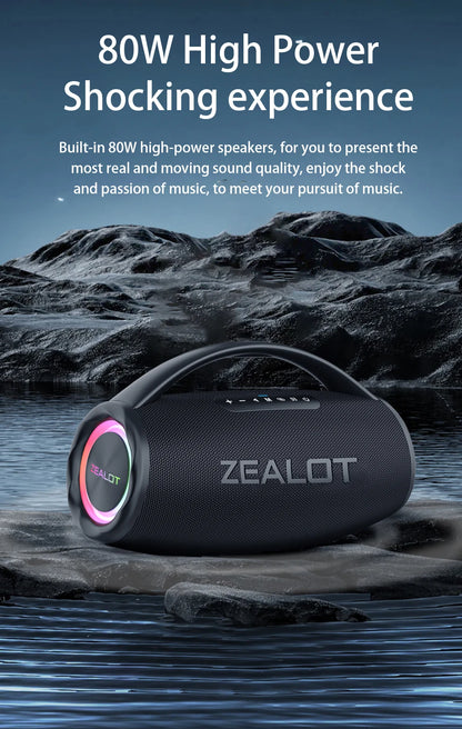 ZEALOT S97 80W Portable Bluetooth Speaker High Volume Waterproof 16000mAh Wireless TWS Subwoofer Suporrt USB/TF/AUX RGB Light.