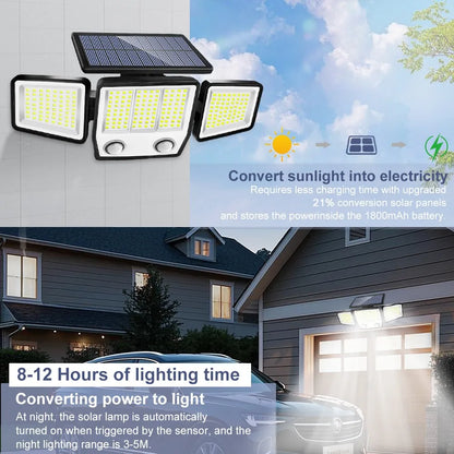 236/366LED Solar Motion Sensor Lights Outdoor Waterproof Solar Floodlight Wall Light 3  Mode Solar Security Lights Garden Yard P