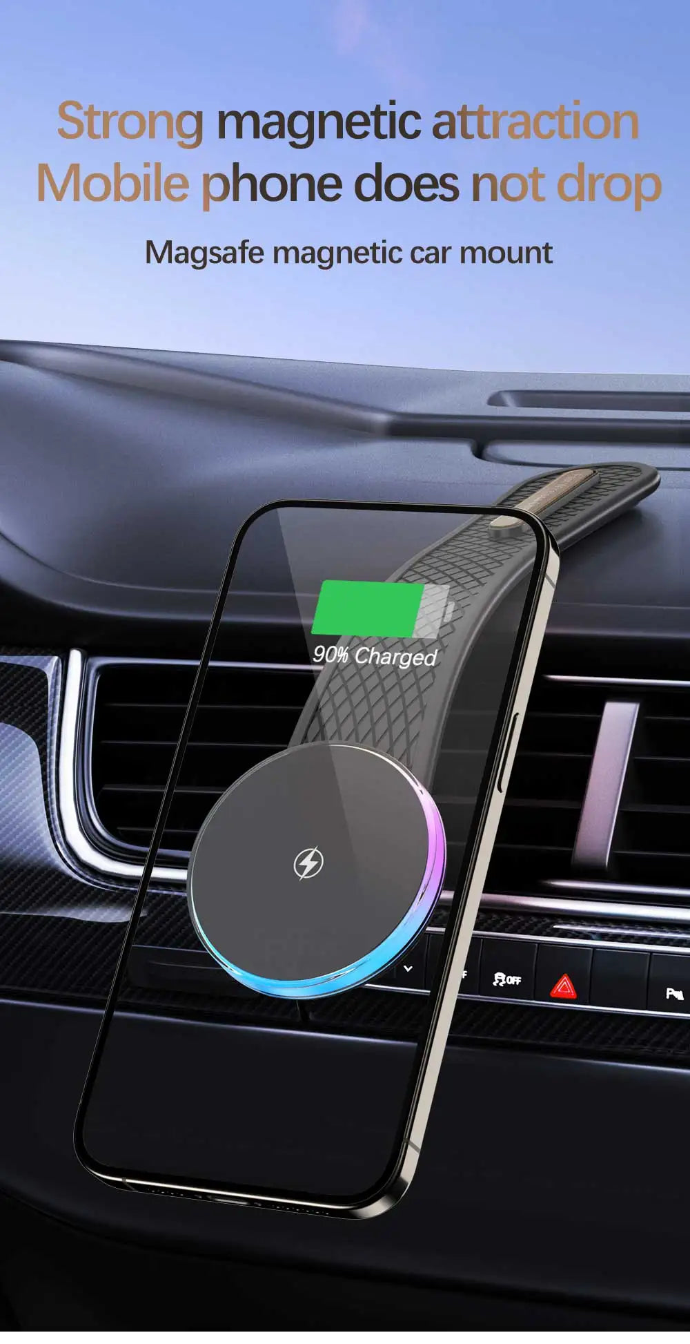 AIXXCO Car Phone Holder Magnetic Wireless Charger 15W Fast Charging Car Charger Holder For iPhone 16 15 14 13 Pro Max