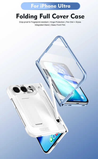 Suitable for iPhone Duo Folding Case Tempered Film Stylus Hinge Stand Protects Back Cover-Phone Case Funda