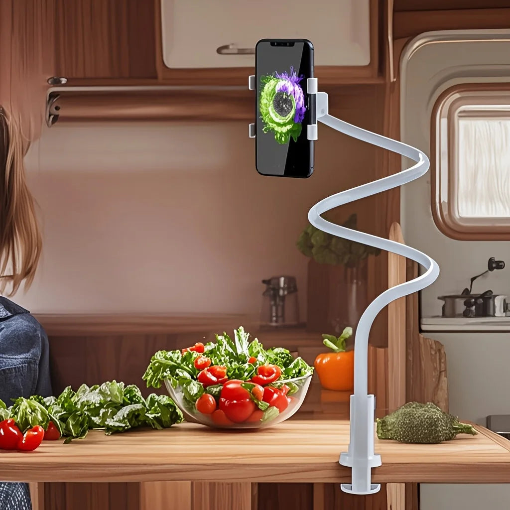 Lazy Phone Holder, Flexible Gooseneck Bed Clamp Stand, 360 Rotatable Cellphone Bracket Mount for Travel Office Live