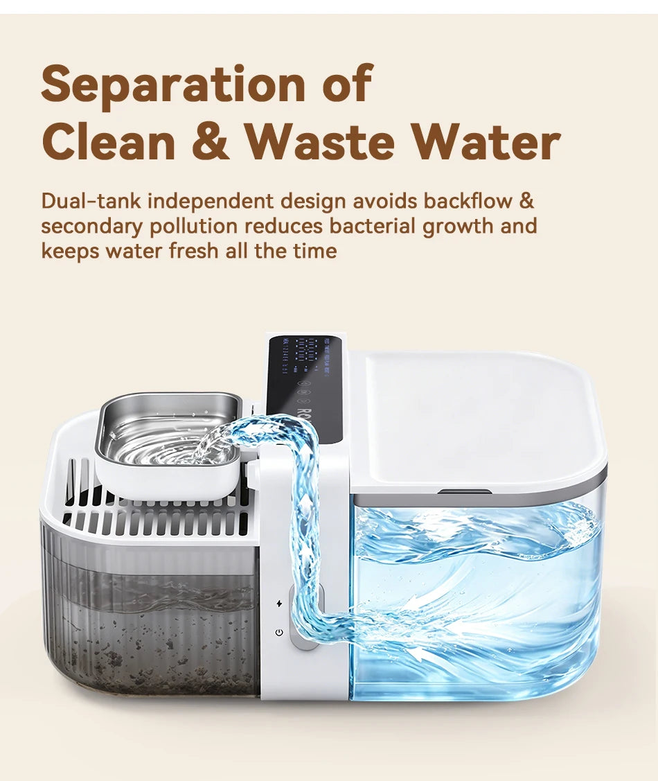 ROJECO Wireless Cat Water Fountain Smart Pet Water Dispenser for Cat 2000mAh Automatic Sewage Separation Cat Drinking Fountain