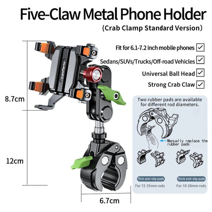 Anti-slip Heavy Duty Car Windshield Metal Five-Claw Phone Clamp Car Adhesive Suction Cup Mount Mobile Phone Holder