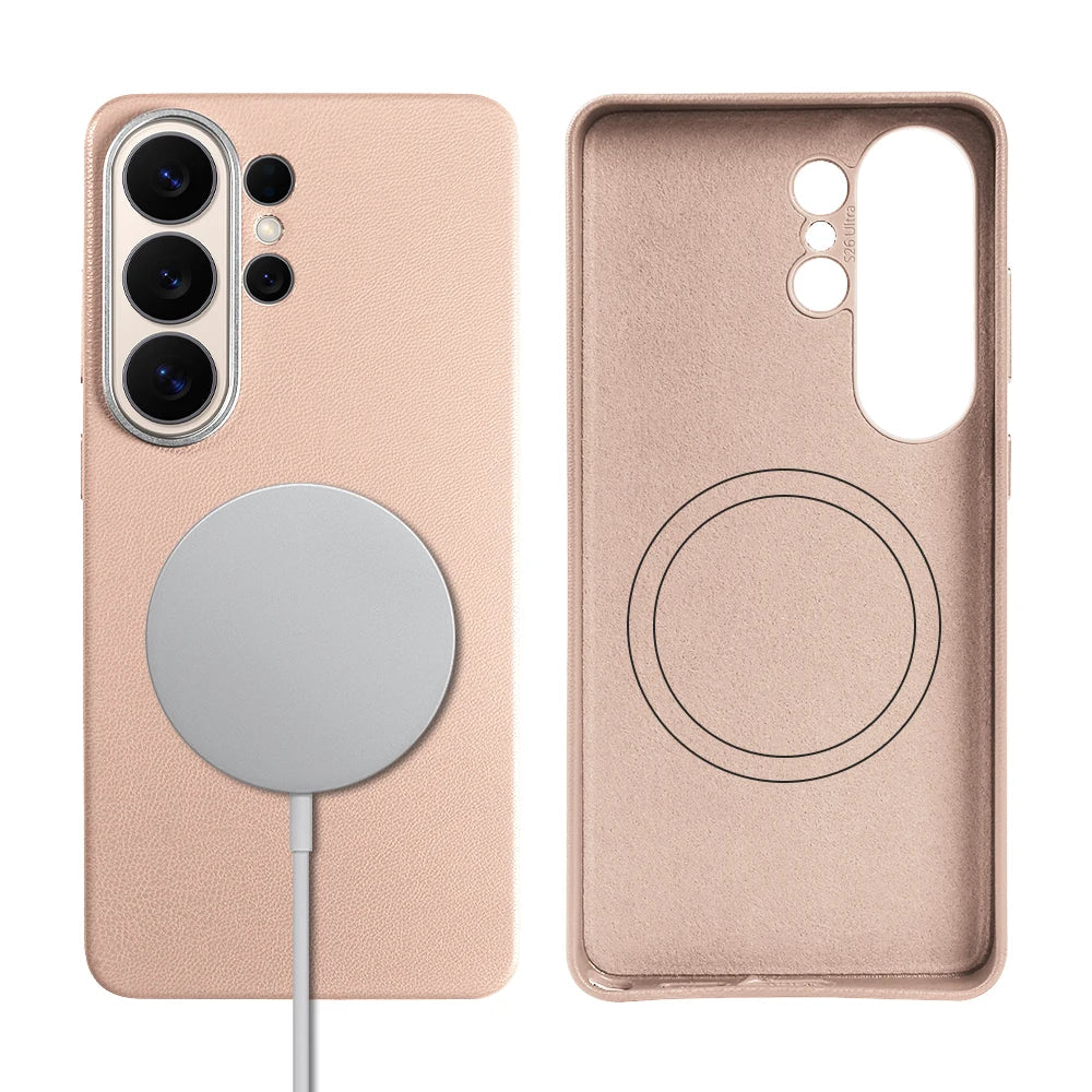 For Magsafe Premium Leather Case for Samsung Galaxy S26 Ultra S26Ultra S26Plus S25 Plus S25Ultra Phone Case Cover Magnetic Coque