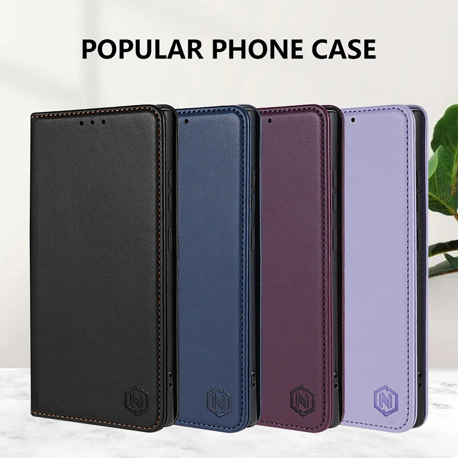 Wallet Skin Friendly Magnetic Slot Flip Leather Case For Samsung Galaxy S26 Ultra S25 Edge S24 FE S23 Plus S22 S21 S20FE S10+