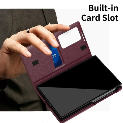 Luxury Leather Wallet Card Slot Smart View Case for Samsung Galaxy Z Fold 8 Fold8 Wide Flip-Free Answering Wake Up Flip Cover
