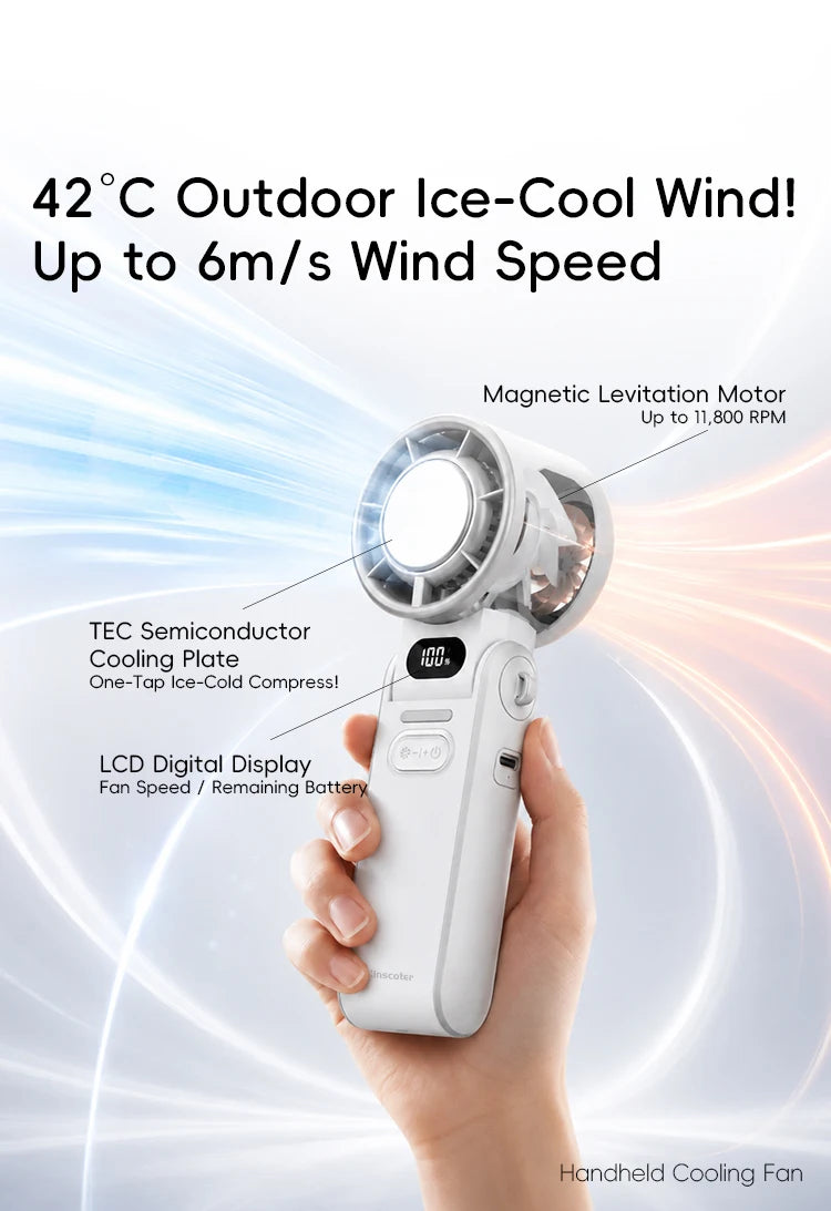KINSCOTER Outdoor Foldable Portable Handheld Fan Mini Cooling Rechargeable 3600mAh 100-level Free Control High Speed Turbo Fan