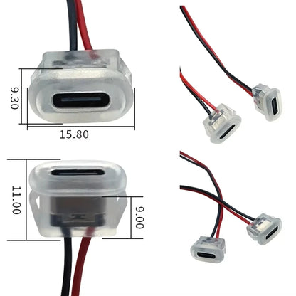 Type C Female Connector Waterproof USB C Female Jack Socket 2 Pin 3A Charging Port Power Cable Extension Direct Crimp Mount