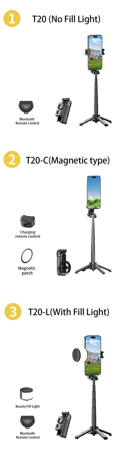 Magnetic Phone Holder 360° Rotation Pocket Selfie Stick With Bluetooth Remote Adjustable Desktop Stand for Live Streaming