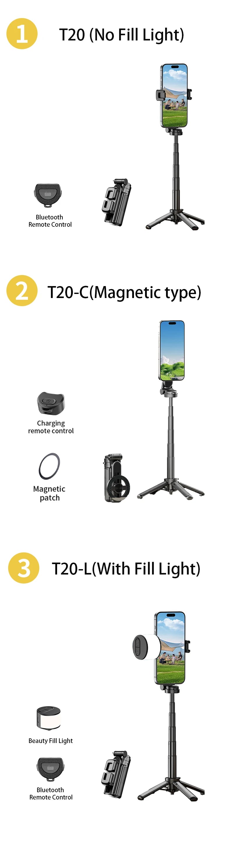 Magnetic Phone Holder 360° Rotation Pocket Selfie Stick With Bluetooth Remote Adjustable Desktop Stand for Live Streaming