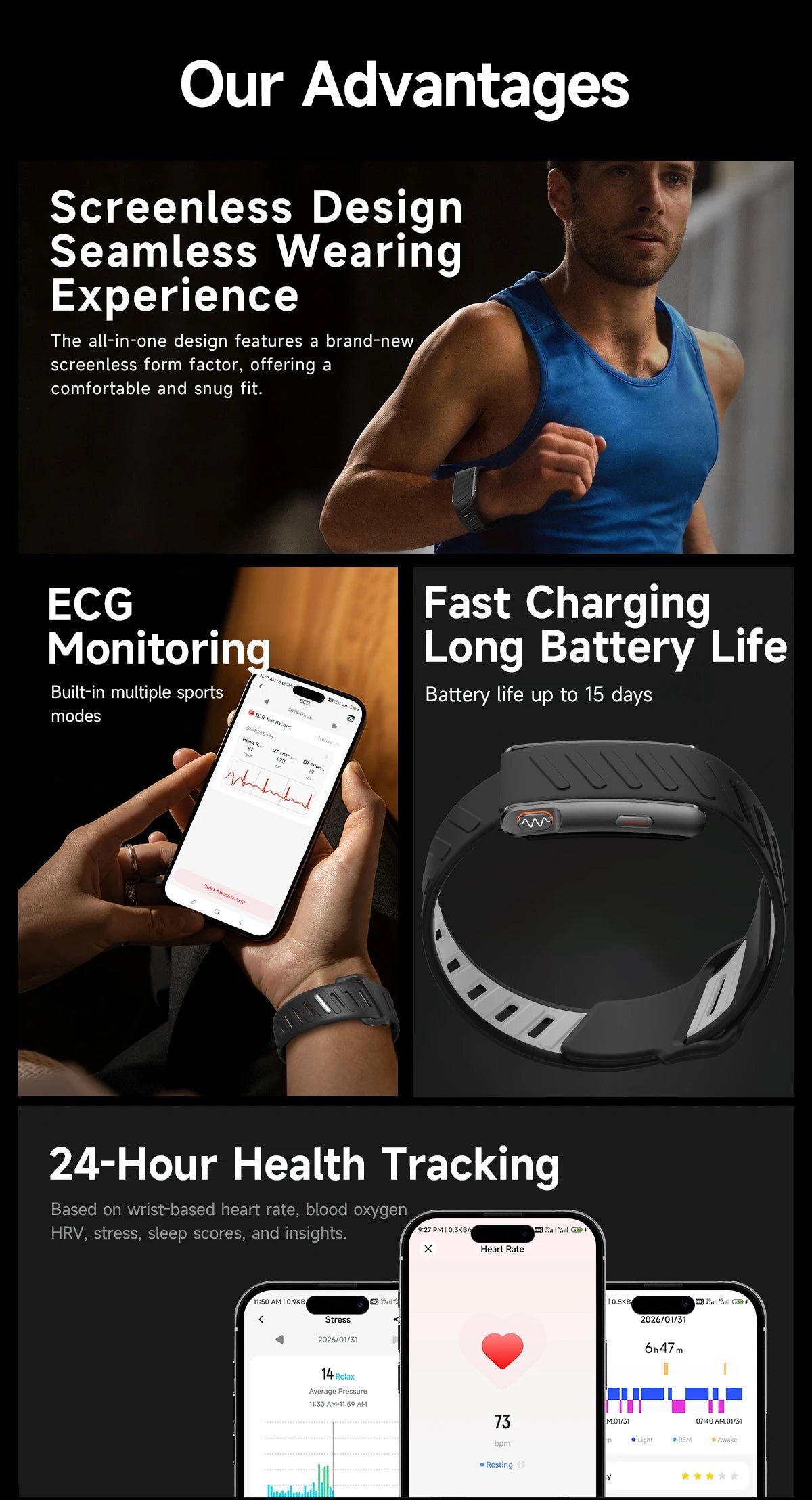 2026 New NO Screen Health Smart Bracelet ECG+PPG Blood Pressure Heart Rate Sleep Monitoring Pedometer Fitness tracker Smart Band