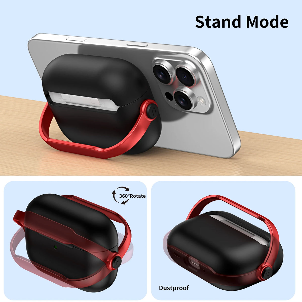 For AirPod Pro3 Case With Lock Shockproof Protective Cover with Cleaner Kit For Airpod 4 Case For AirPods Pro 3 Phone Stand Case