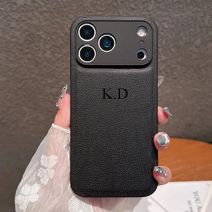 Personalized Luxury Customized Name 3D DIY Hot Engrave Faux Leather Phone Case For iPhone 17Pro Max 16 15 14 13 Pro Max Plus Air