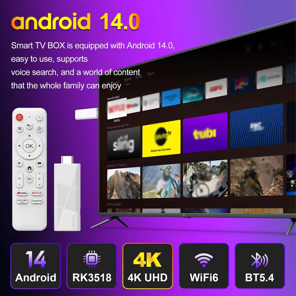 2026 New H96 MAX RK3518 TV Stick Android14 4K TV Box Android Quad Core RAM WiFi6 BT5.4 2GB 8GB/16GB Smart TV Box Voice Remote