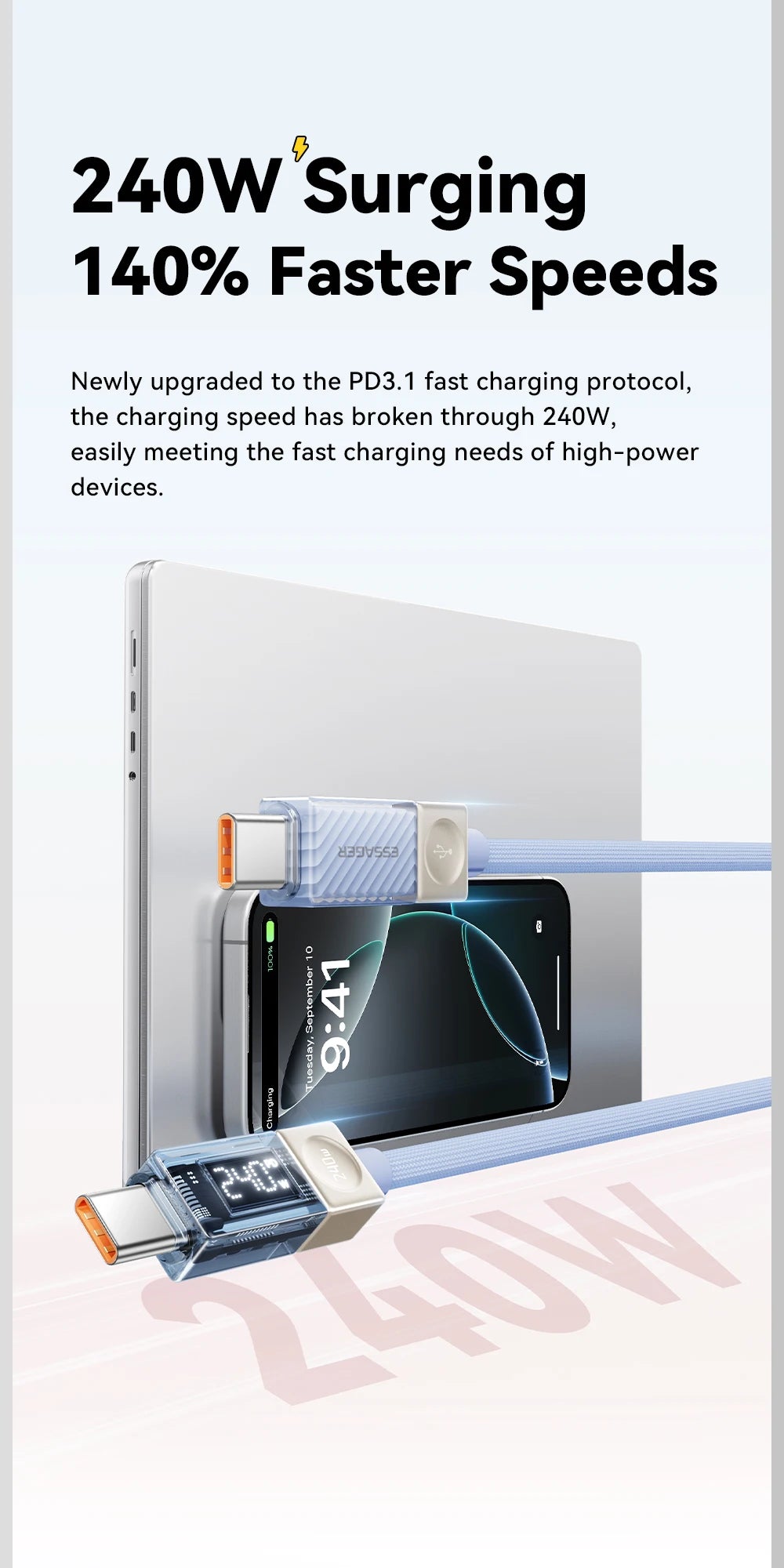 Essager 240W USB C Cable for iPhone 18 17 16 Plus Pro Max Macbook iPad Supercharge Fast Charger Type C Cable for Xiaomi Samsung