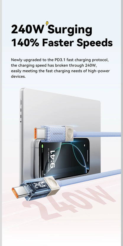 Essager 240W USB C Cable for iPhone 18 17 16 Plus Pro Max Macbook iPad Supercharge Fast Charger Type C Cable for Xiaomi Samsung