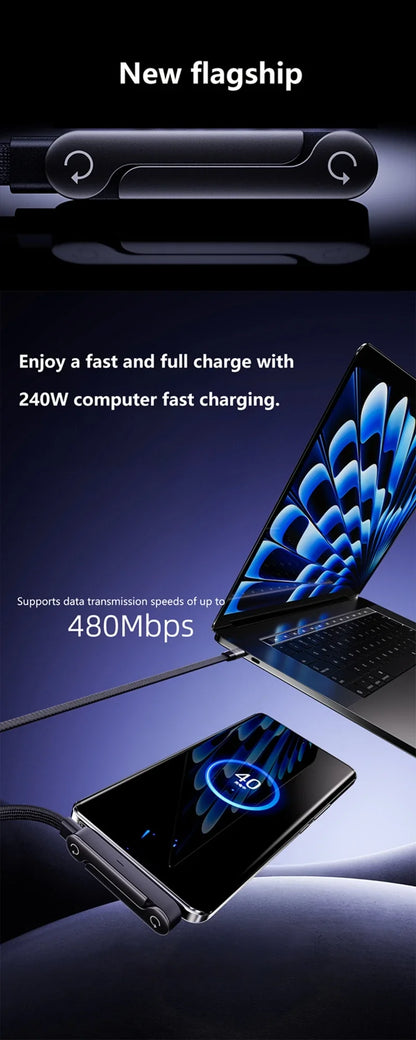 240W PD Fast Charging Type C to Type C Cable USB-C To Type-C Cable With Foldable Stand Phone Holder For HUAWEI iPhone 15 Xiaomi