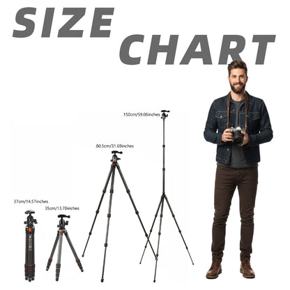 BESnfoto BX-T2561 Carbon Fiber Camera Tripod, Ball Head with Phone Holder & Carry Bag, Professional Travel Photo Tripod